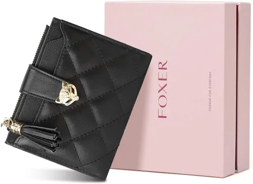 Vista 6 de Cartera de cuero para mujer, pequeña billetera plegable acolchada, tarjetero, Negro2, Classic