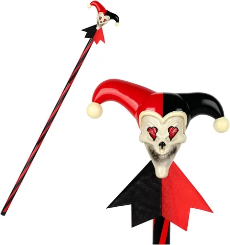 Vista 9 de Bastón de calavera de bufón, accesorios para disfraz de bufón siniestro, bastón de bromista de plástico, fiesta de cosplay para personal de Plateado