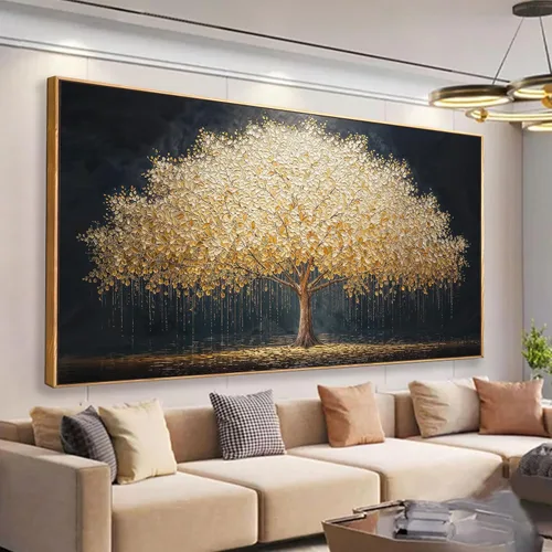 Vista 25 de Tsomzxng Arte Moderno de Lienzo para Decoración de Pared Impresiones de Pinturas Paisaje Dorado del Árbol de la Vida Impresiones de Pintura