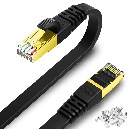 Vista 9 de KASIMO Cable Ethernet plano Cat 8 de 1 pie, cable de red LAN de Internet plano de alta velocidad Cat8 de 40 Gbps 2000 MHz SSTP con conector RJ45