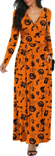 Vista 5 de LILBETTER - Vestido largo de manga larga, cuello en V profundo, holgado, liso y casual para mujer Verde militar