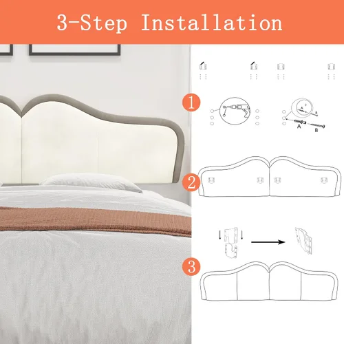 Vista 5 de BSHOMGI Cabeceras tamaño King para paneles de cabecera de cama ajustables, cabeceras tapizadas de terciopelo de cama con canal vertical, moderno