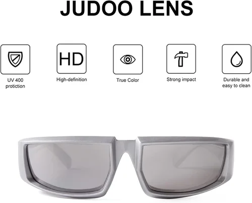 Vista 4 de JUDOO Lentes de sol rectangulares de color rosa intenso, gafas envolventes futuristas, Y2K para mujeres y hombres