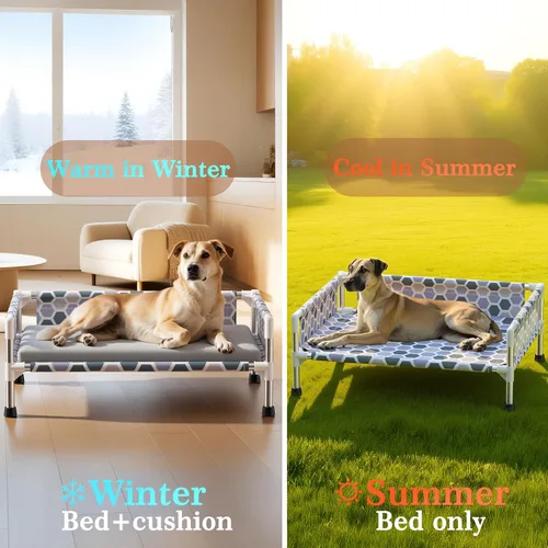 Vista 3 de Cama elevada para perro, cuna refrescante para perros al aire libre con malla transpirable, cama elevada para mascotas con rieles de protección de 3