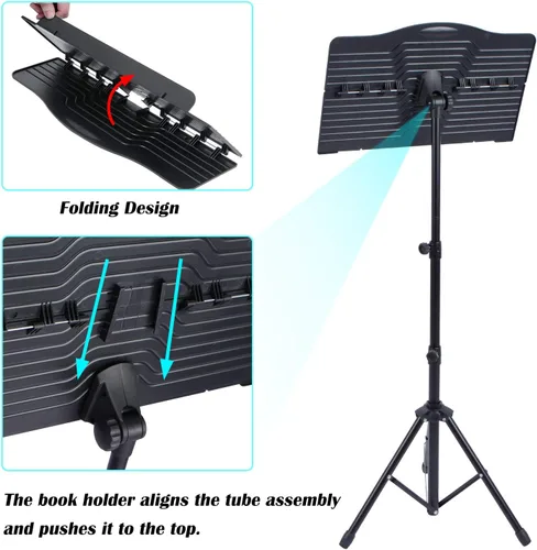 Vista 5 de Klvied Atril Plegable Portátil para Partituras con Colgador de Violín, Negro Negro. Ligero y fácil de transportar para la práctica