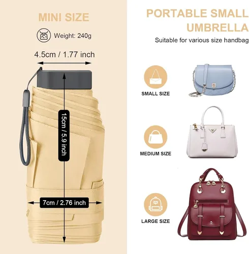 Vista 5 de LEAGERA Compact Travel Umbrella with Case - Mini Umbrella for Purse, Small Lightweight &Tiny Design Perfect for Parasol Outdoor Sun&Rain Umbrellas