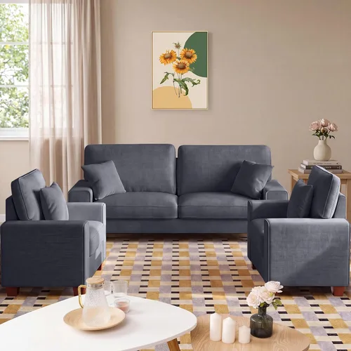Vista 23 de DOPEDIO Sofá biplaza moderno para sala de estar, sillón reclinable de chenilla, funda extraíble, cojines de resorte, marco de madera maciza, fácil