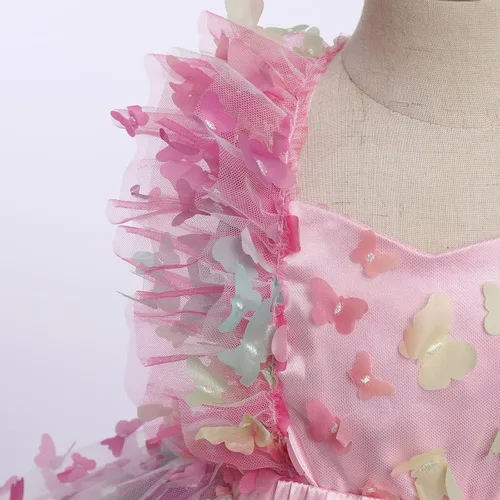 Vista 4 de IDOPIP Vestido de tutú de mariposa para bebé, sin mangas, sin espalda, de encaje, princesa, vestido de fiesta de cumpleaños con diadema