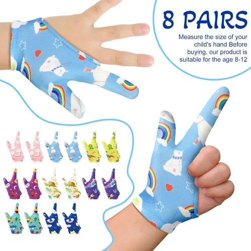 Vista 5 de Janmercy 16 Piezas Protector para Dejar de Chuparse el Dedo para Niños Guantes Masticables Transpirables Protector de Pulgar para Morderse las Uñas