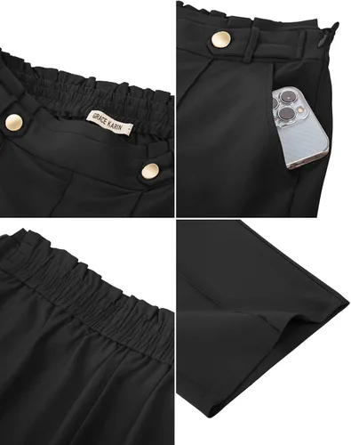 Vista 6 de GRACE KARIN Pantalones de trabajo recortados de pierna recta para mujer, cintura alta elástica, pierna ancha, pantalones casuales de negocios