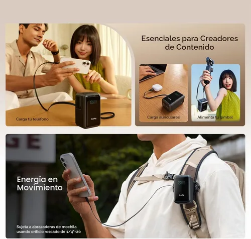Vista 8 de SMALLRIG Banco de energía Nano36 para cámara, 10000mAh PD45W USB-C VMount