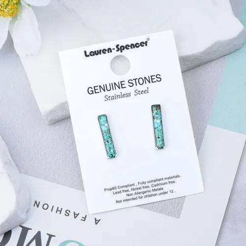 Vista 8 de Aretes de barra de piedras preciosas para mujer, delicados aretes de sodalita de malaquita turquesa y cristal curativo natural, aretes de barra