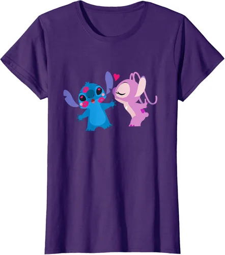 Vista 10 de Disney Stitch and Angel - Camiseta para el día de San Valentín Negro