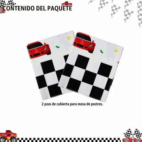 Vista 2 de 2 piezas de plástico de coche de carreras cubierta de mesa niños cumpleaños coche tema decoración suministros