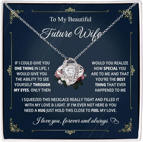 Vista 12 de Collar con texto en inglés «To My Future Wife & Prometido» – Joyería de compromiso con nudo de amor para novia