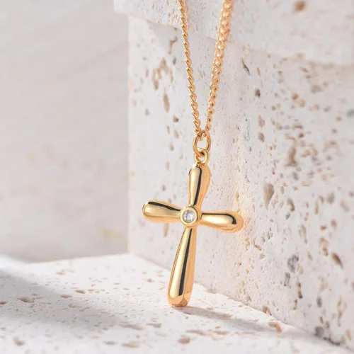 Vista 170 de Fettero - Collar con dije de cruz de fe, chapado en oro de 14 K, cadena fina, minimalista, simple, pequeña, para oración, regalo de joyería religiosa