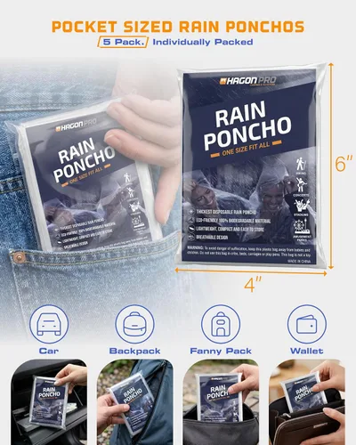 Vista 2 de Hagon PRO - Ponchos de lluvia desechables para adultos (paquete de 5)