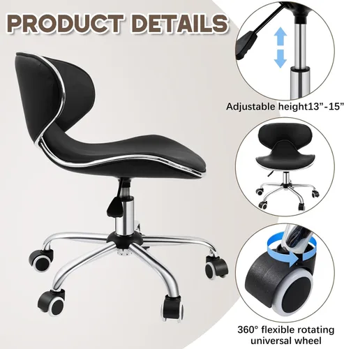 Vista 3 de Silla de pedicura para tecnología de uñas, taburete ergonómico con soporte de espalda, taburete hidráulico ajustable para spa con ruedas, silla