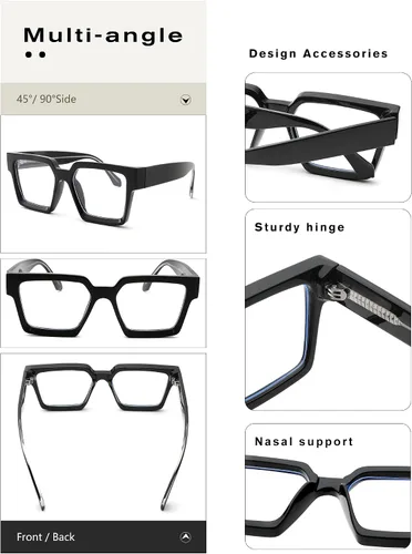 Vista 2 de Pro Acme Gafas cuadradas de gran tamaño con luz azul para hombres y mujeres, a la moda, rectangulares, con marco grueso, UV400, gafas falsas