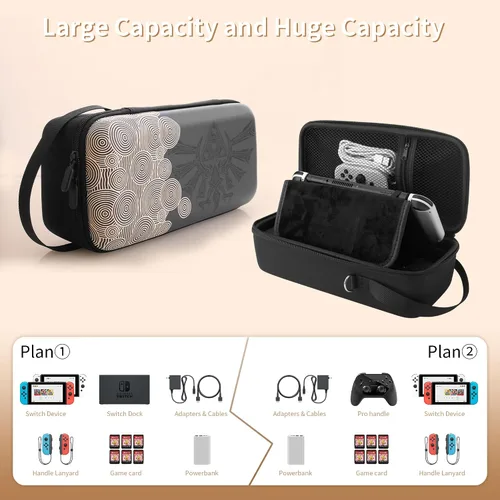 Vista 3 de Switch Case for Zelda Tear of The Kingdom, Shockproof Carrying Case Built-in Stand Fit Switch DockPro Controller and AC Adapter, Portable Travel Bag