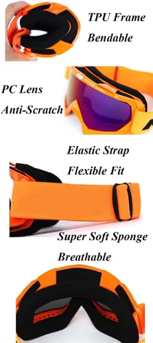 Vista 5 de ATV Ciclismo Motocicleta Gafas de Moto Bendable Anti-Reflexión Esponja Acolchado Gafas de esquí KG9 Lente teñida de naranja