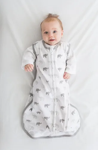 Vista 9 de Amazing Baby Saco de dormir de algodón, manta portátil con cremallera de 2 vías, azul pastel + elefantes pequeños grises, pequeño (0-6 meses)