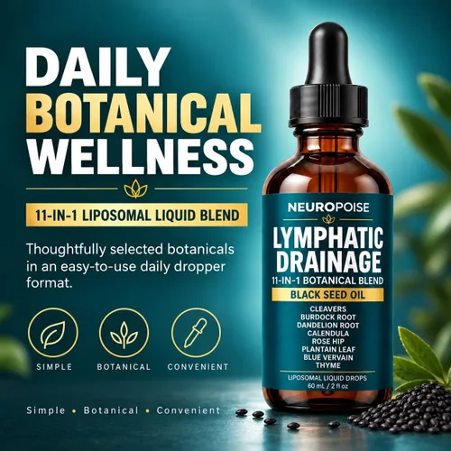 Vista 2 de Neuropoise - Gotas de drenaje linfático con aceite de semilla negra, mezcla liposomal 11 en 1, 2 onzas líquidas