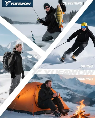 Vista 6 de Chaqueta de invierno para hombre, abrigo de trabajo, cortavientos impermeable, softshell pesado, térmica aislante, resistente al calor, para esquí