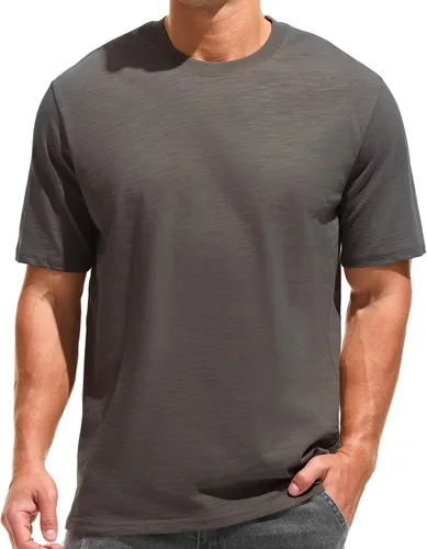Vista 19 de KLIEGOU - Camiseta de cuello redondo para hombre, 100 % algodón, ajuste holgado, gruesa, de peso pesado
