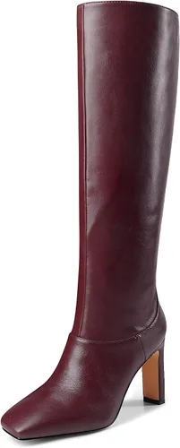 Vista 2 de MODENCOCO Botas altas hasta la rodilla de cuero con punta cuadrada mate para mujer de 3 pulgadas