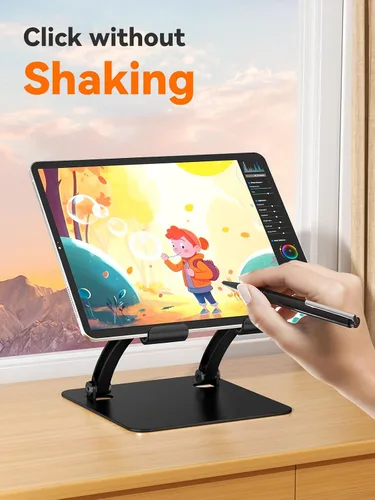 Vista 3 de Soporte para Tablet Tounee, Soporte de Escritorio Ajustable de Aluminio de Doble Varilla, Compatible con iPads de 4.7-16.9", Tabletas Surface, Negro