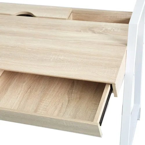 Vista 5 de Escritorio de madera para computadora con cajones para espacios pequeños, escritorio para el hogar, apartamento, oficina (beige)
