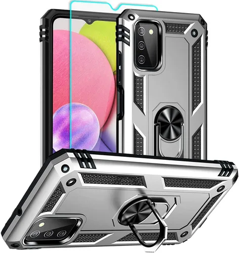 Vista 10 de Funda para teléfono Samsung Galaxy A03s, Galaxy A03s con protector de pantalla HD, [grado militar de 16 pies a prueba de caídas], anillo protector a