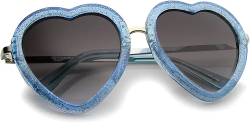 Vista 4 de zeroUV Lentes de sol con forma de corazón de sien de metal transparente con marco de purpurina para mujer, 2.087in