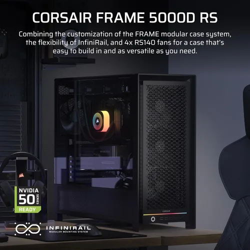 Vista 2 de [Usado] CORSAIR Frame 5000D RS Modular de alto flujo de aire Gabinete para PC semitorre – 4 ventiladores RS preinstalados, Sistema de montaje