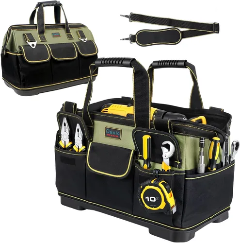 Vista 10 de Bolsa de herramientas de boca ancha de 17 pulgadas con parte inferior suave impermeable, organizador de bolsa de herramientas con múltiples