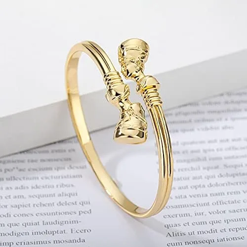 Vista 4 de EGO VINA Pulseras de nefertiti de la reina egipcia de la joyería africana para las mujeres, pulsera ajustable vintage de acero inoxidable, regalos