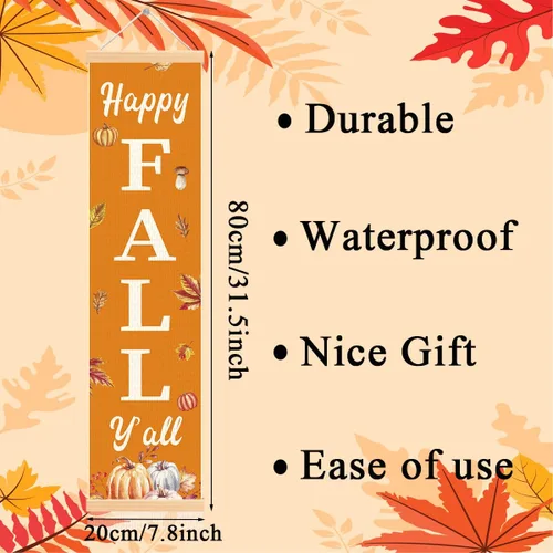 Vista 3 de Pancartas con texto en inglés «Happy Fall Y'all», pancarta de otoño para exteriores, decoración de cosecha de calabaza, decoraciones de Acción
