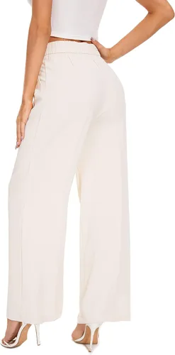 Vista 5 de FUNYYZO Pantalones de pierna ancha para mujer, cintura alta elástica en la espalda, pantalones de trabajo de negocios, pantalones largos y rectos