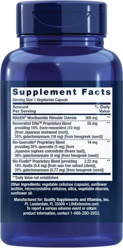 Vista 2 de Life Extension NAD+ Cell Regenerator™ y Resveratrol Elite™*, ribósido de nicotinamida, trans-resveratrol, quercetina, fisetina, salud cardíaca