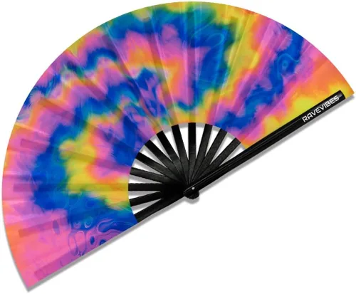 Vista 12 de Ravevibes Ventilador de mano plegable grande de 13 pulgadas, ventilador de bambú para festivales de bambú, ventiladores plegables con brillo UV