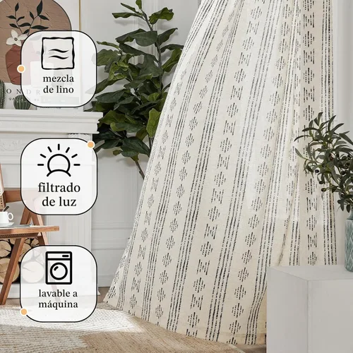 Vista 9 de jinchan Cortinas bohemias a rayas para sala de estar, cortinas de lino estilo granja de 63 pulgadas de largo, 2 paneles para dormitorio, mudcloth