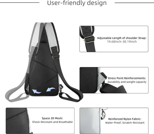 Vista 10 de AMJ Bolso bandolera para hombres y mujeres, mochila de hombro casual, mochila de pecho para senderismo y viajes