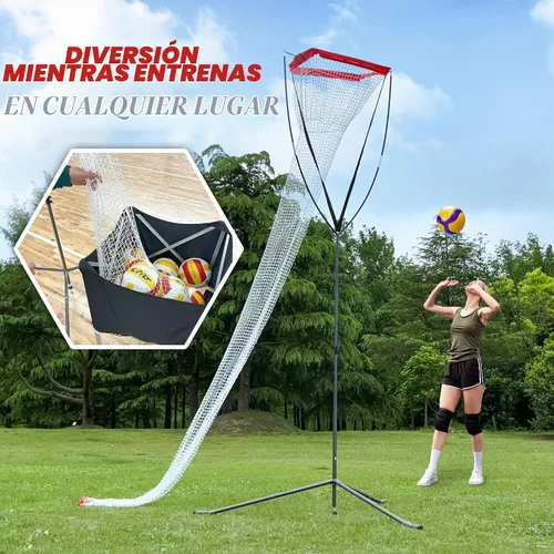 Vista 2 de Entrenador de púas de voleibol, altura ajustable, equipo de práctica individual para ajustar, pinchar, golpear, servir, recarga fácil de bola, base