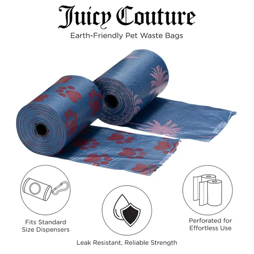 Vista 3 de Juicy Couture Bolsa para excrementos de perro con estampado de palmeras y patas, desechables de fácil desgarro, resistente, resistente a fugas, sin