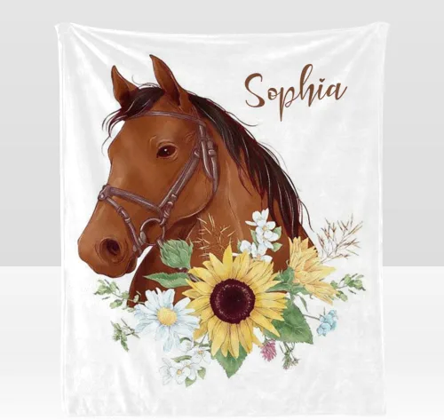 Vista 10 de Manta personalizada con texto en inglés «Just a Girl Loves Hors», manta de forro polar suave con nombre para regalos, sofá cama (50 x 60 pulgadas)