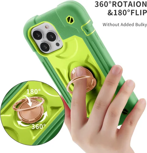 Vista 4 de Funda para iPhone 13 Pro Max de 6.7 pulgadas con soporte de anillo, con 2 protectores de pantalla de vidrio + 1 protector de lente de cámara, funda