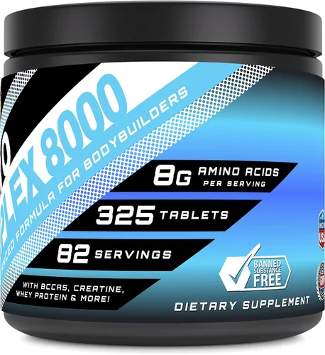 Vista 2 de Amazing Muscle Suplemento de complejo amino 8000 mg por porción 325 tabletas Fórmula con taurina, creatina, L-glutamina, proteína de suero