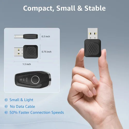 Vista 2 de Ayake Adaptador inalámbrico Android Auto, Edición Mini más pequeña, Convierte Android Auto con cable a inalámbrico, Adaptador Plug & Play, Diseño