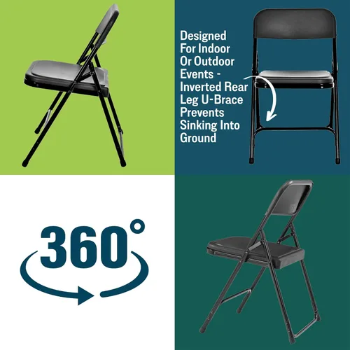 Vista 5 de National Public Seating NPS Serie 800 - Silla plegable ligera de plástico/poliéster de alta calidad, color negro, paquete de 4 unidades (810/4)